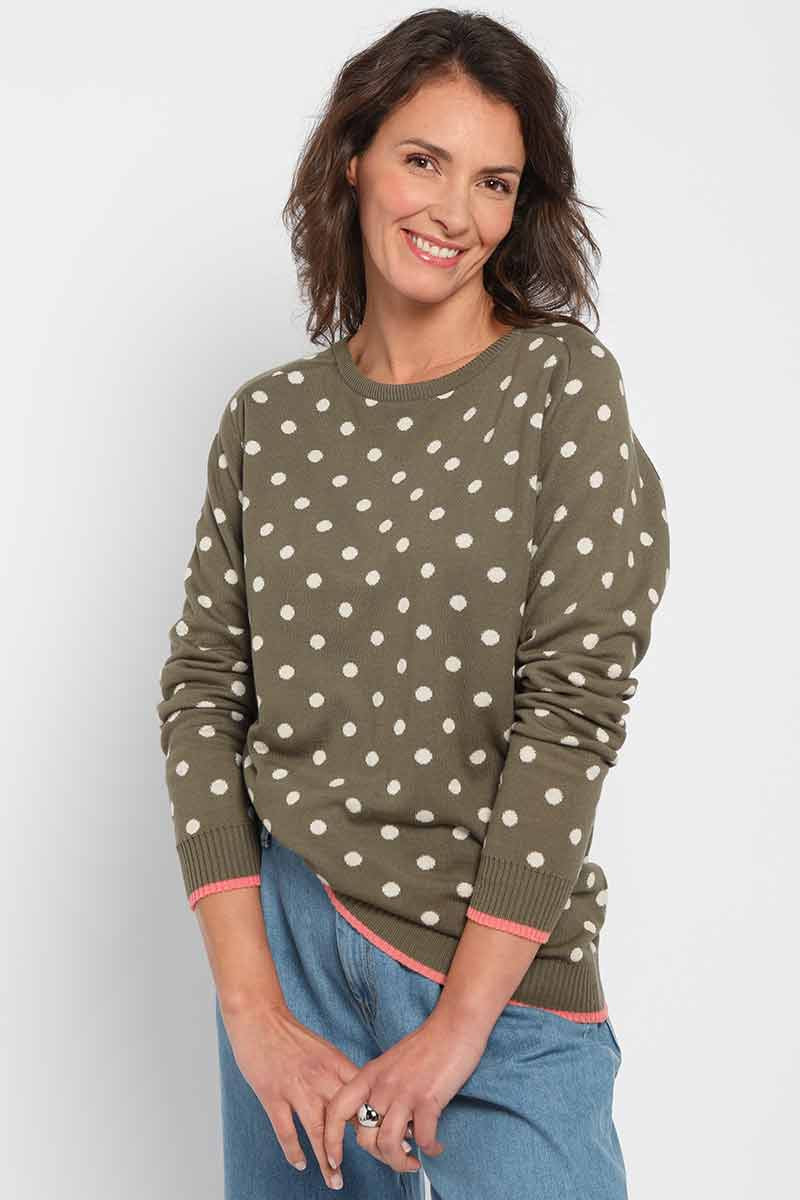 Pull à pois en coton 5 B Solfin Fabriqué en France