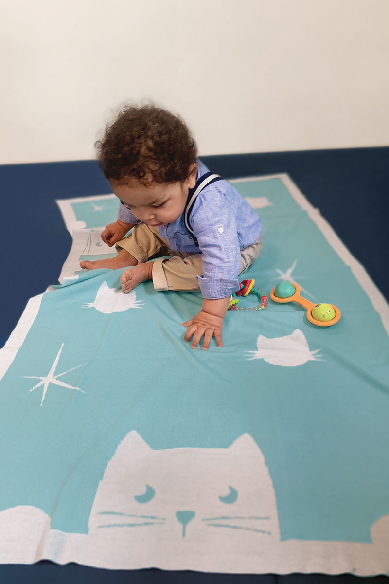 Plaid bébé motif Chats laine 9 B Solfin Fabriqué en France
