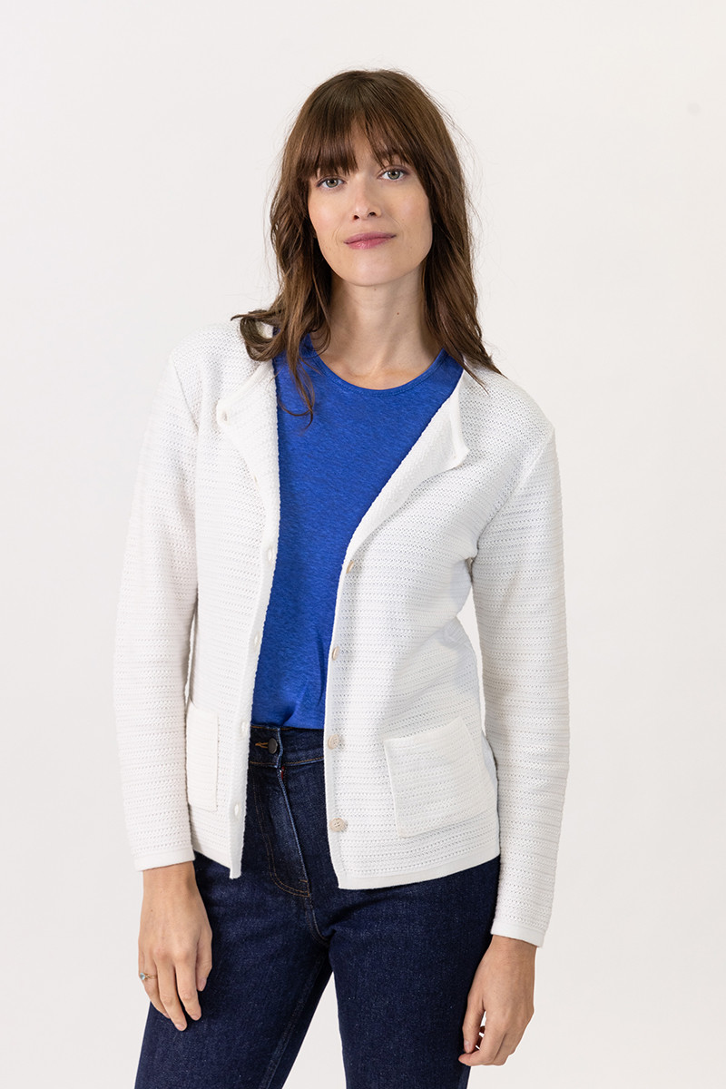 Cardigan en coton col rond 7 B Solfin Fabriqué en France