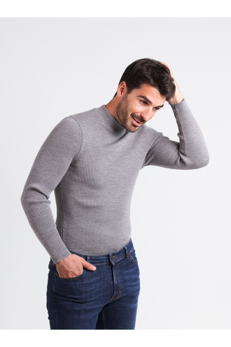 Tee-shirt en laine mérinos épais col cheminée 5 B Solfin Fabriqué en France