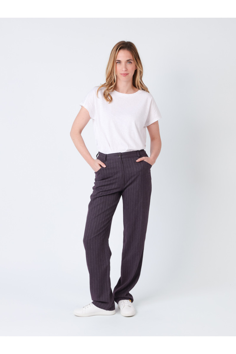 Pantalon rayé taille haute 1 B Solfin Fabriqué en France