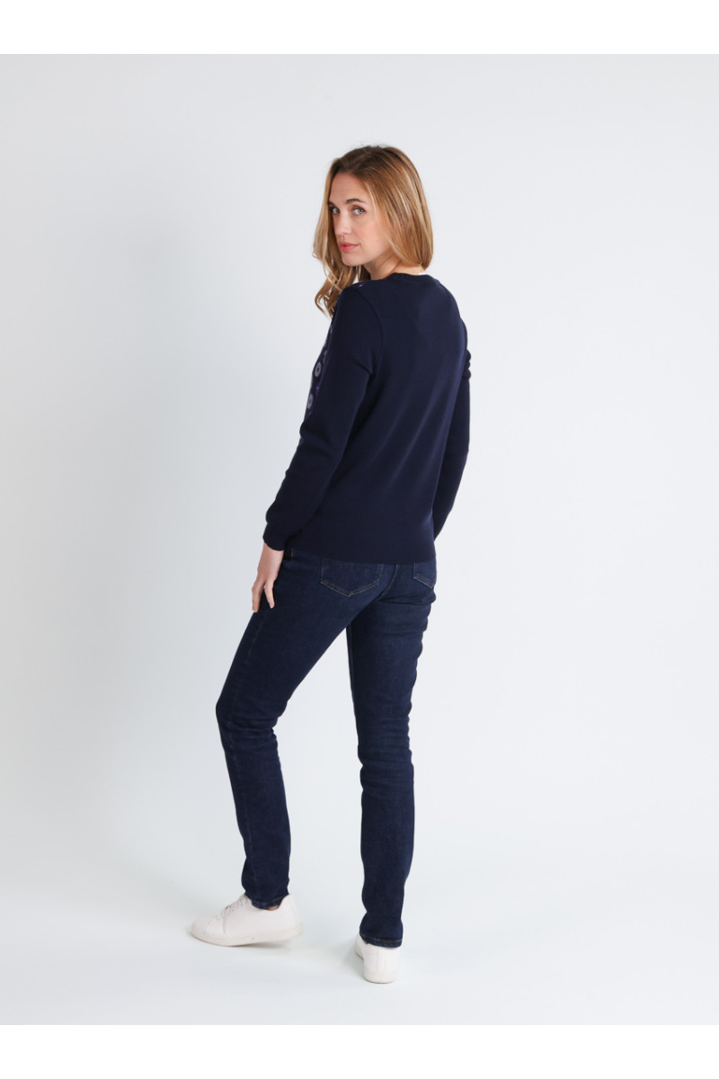 Pull jacquard en laine col rond 4 B Solfin Fabriqué en France