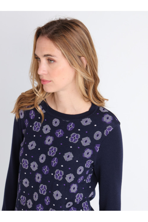 Pull jacquard en laine col rond 1 B Solfin Fabriqué en France 2