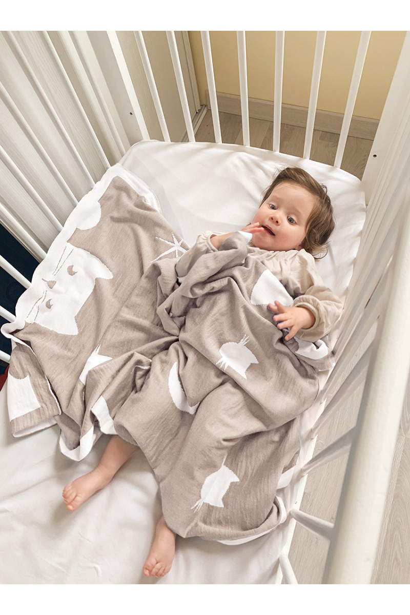 Plaid bébé motif Chats laine 1 B Solfin Fabriqué en France