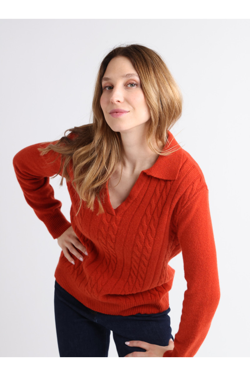 Pull laine col polo 6 B Solfin Fabriqué en France