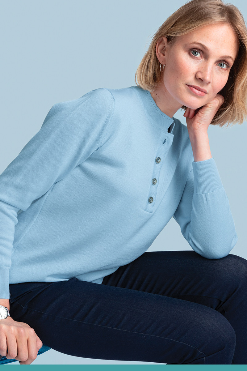 Pull laine fine mérinos femme col montant 12 B Solfin Fabriqué en France