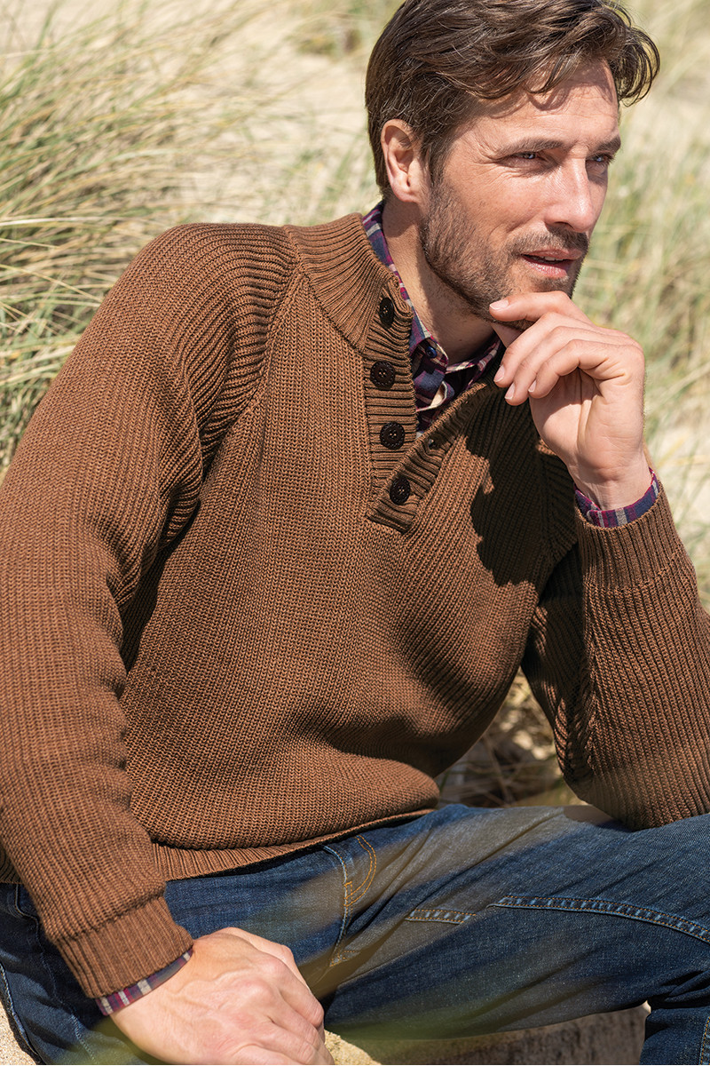 Pull homme col boutons 1 B Solfin Fabriqué en France