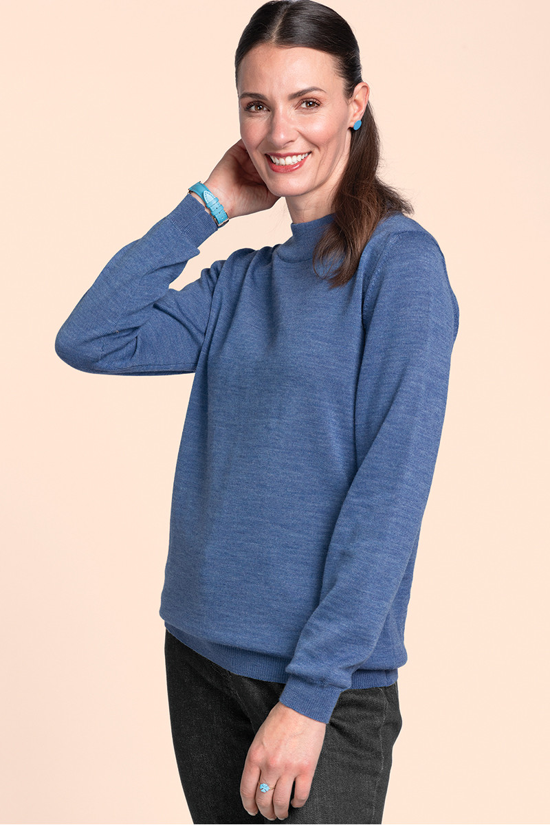 Pull col cheminée jersey fin 12 B Solfin Fabriqué en France