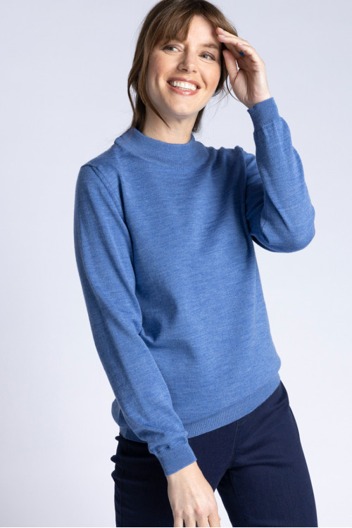 Pull col cheminée jersey fin 14 B Solfin Fabriqué en France