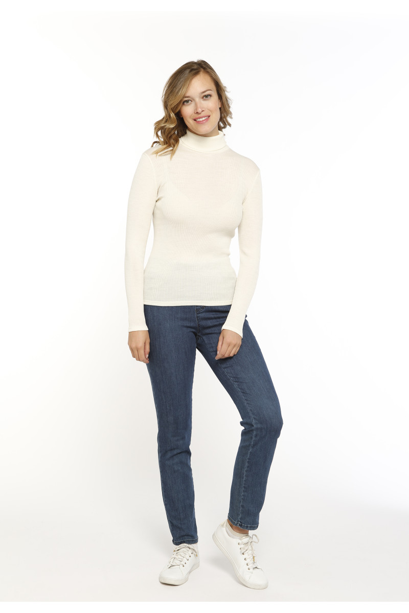 Pull col roulé laine et soie seconde peau 2 B Solfin Fabriqué en France