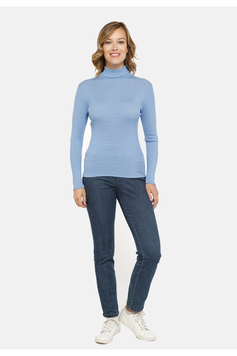 Pull col roulé laine et soie seconde peau 5 B Solfin Fabriqué en France